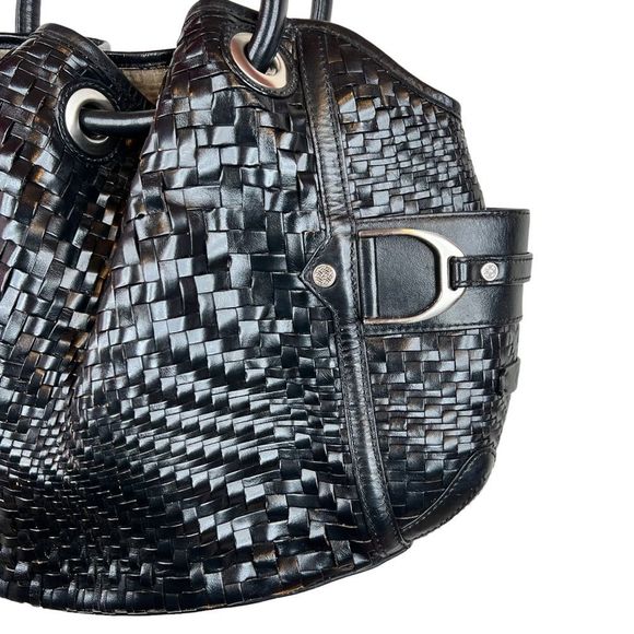 COLE HAAN Village Weave Leather Handbag Hobo or Circular in Black - Picture 3 of 16